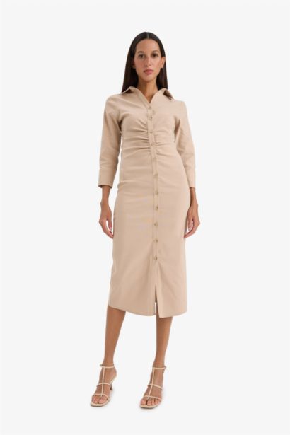 Shirt Collar Basic Pleated Half Sleeve Dress