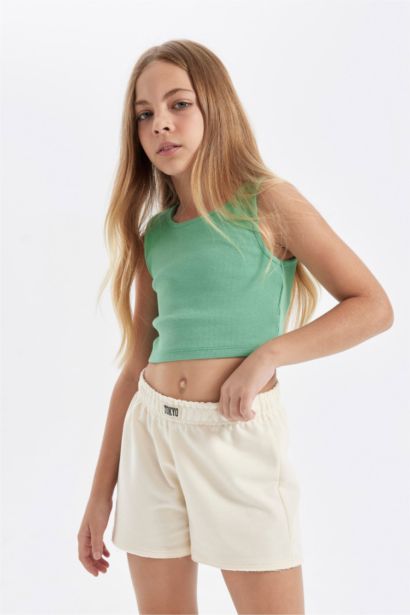 Girl Crew Neck Basic Crop Top