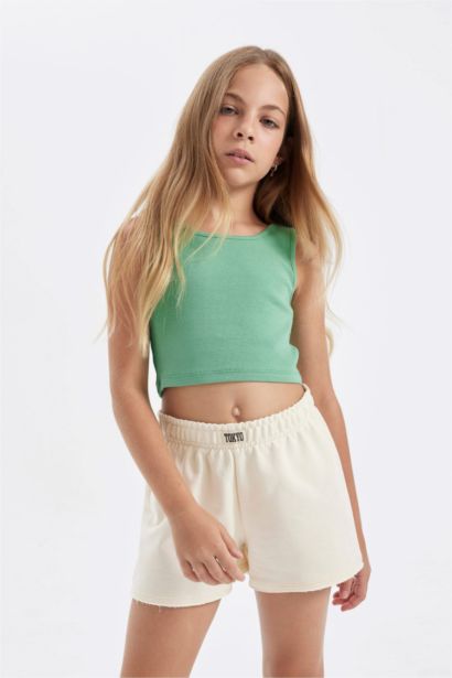 Girl Crew Neck Basic Crop Top