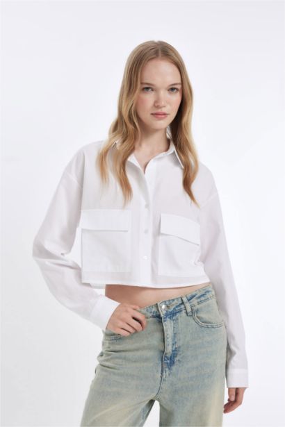 Oversize Wide Pattern Pocket Poplin Shirt