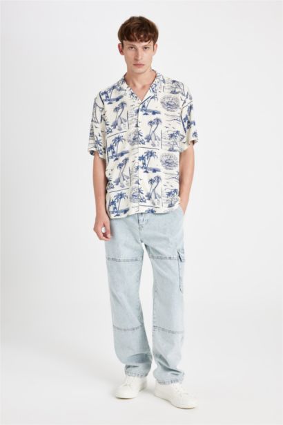 Relax Fit Apache Neck Viscose Hawaii Short Sleeve Shirt