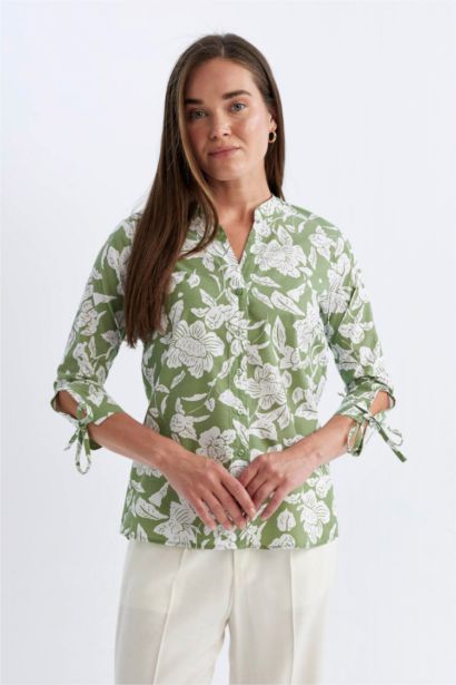 Chemise en coton à Manches Longues Coupe régulière à Col rond