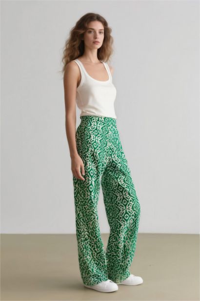 Pantalon large taille haute à motifs