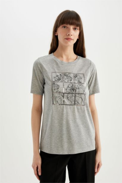 Regular Fit Crew Neck Printed Short Sleeve T-Shirt