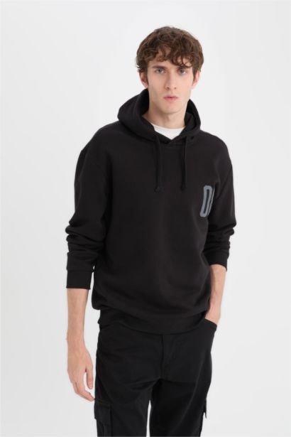 Relax Fit Hooded Printed Thick Sweatshirt