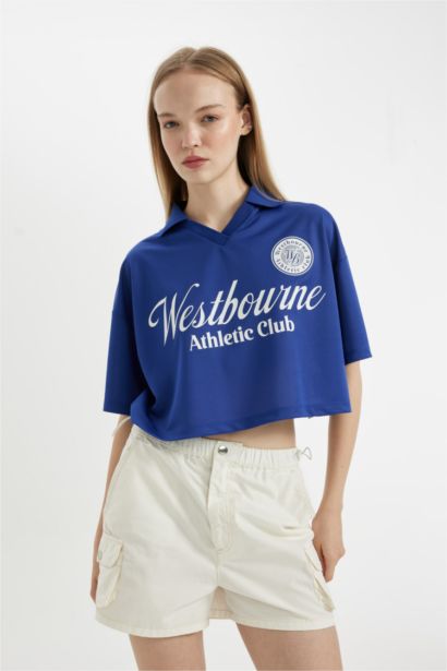 Oversize Fit Polo Neck Printed T-Shirt