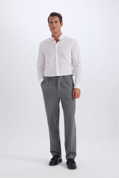 قميص كم طويل بوبلين سليم فيت بياقة بولو