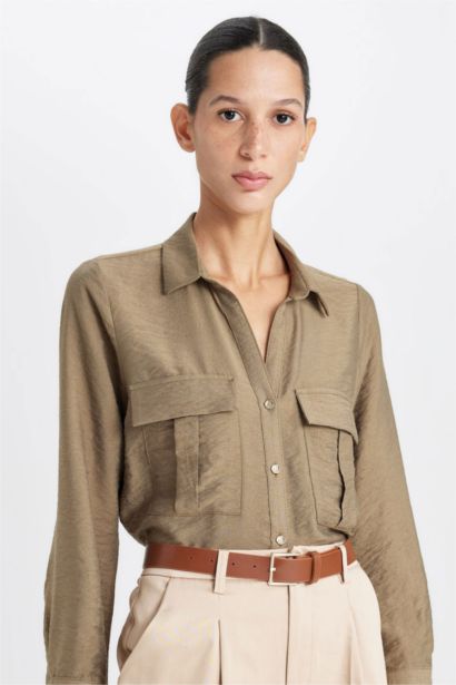 Oversize Basic Double Pocket Long Sleeve Viscose Shirt