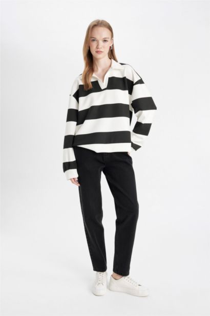 Oversize Fit Striped Thick Fabric Sweatshirt