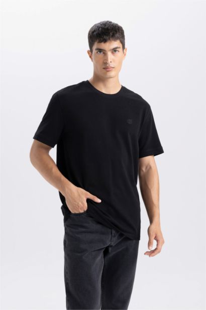 %100 Pamuk Regular Fit Bisiklet Yaka Kısa Kollu Pike Tişört