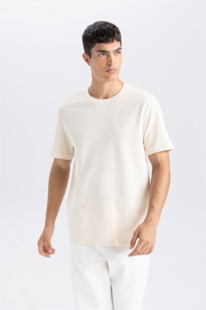 %100 Pamuk Regular Fit Bisiklet Yaka Kısa Kollu Pike Tişört