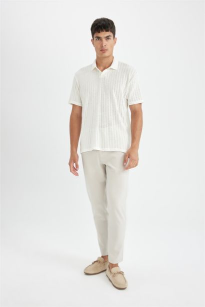 Regular Fit Kısa Kollu Dokulu Triko Polo Tişört