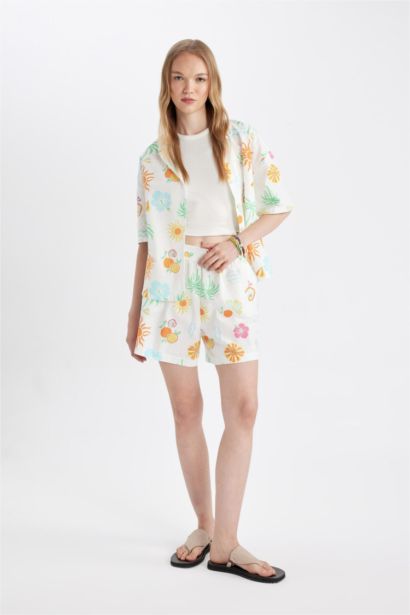 شورت قصير قطن قصة عادية بخصر عادي