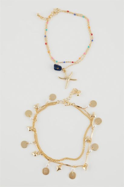 Woman 4 Piece Star Detailed Gold Anklet