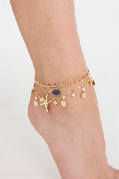 Woman 4 Piece Star Detailed Gold Anklet