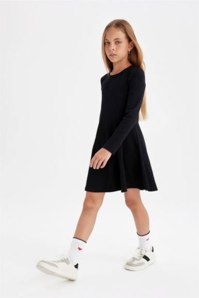 Baby Girl Black Basic Crew Neck Ribbed Camisole Dress