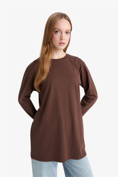 تونيك كم طويل قصة عادية بني