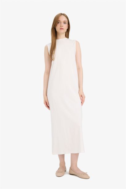 Regular Fit Half Turtleneck Basic Sleeveless Maxi Dress