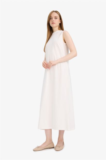 Regular Fit Half Turtleneck Basic Sleeveless Maxi Dress