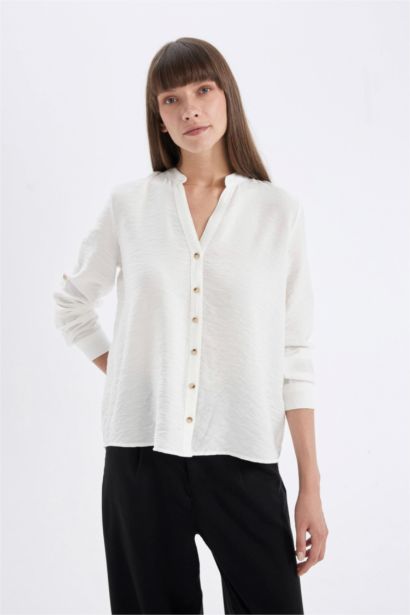 Regular Fit Basic Long Sleeve White Shirt