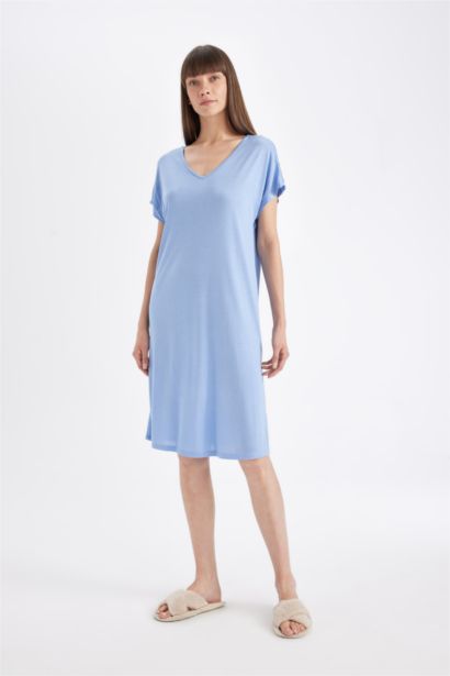 Regular Fit V Neck Viscose Nightgown