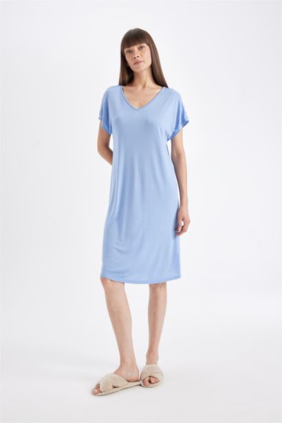 Regular Fit V Neck Viscose Nightgown