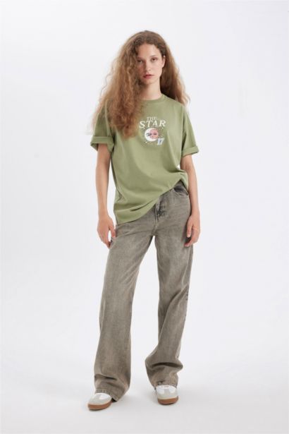 Oversize Fit Crew Neck Printed Short Sleeve T-Shirt