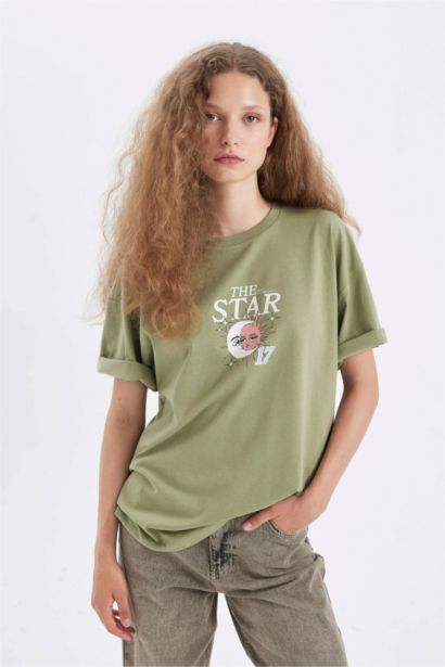 Oversize Fit Crew Neck Printed Short Sleeve T-Shirt