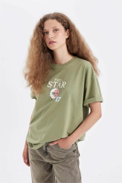 Oversize Fit Crew Neck Printed Short Sleeve T-Shirt