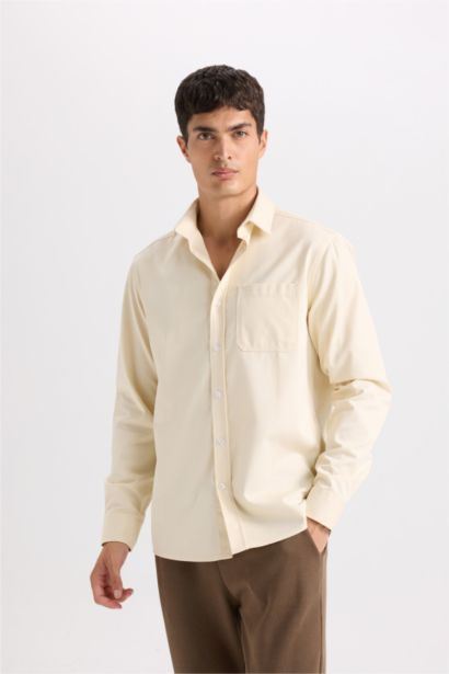 Regular Fit Polo Collar Gabardine Long Sleeve Shirt