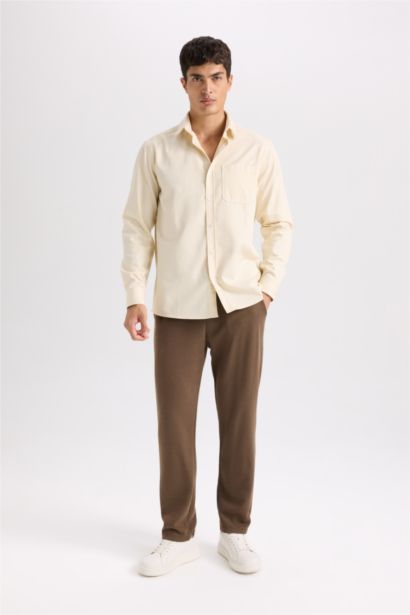 Regular Fit Polo Collar Gabardine Long Sleeve Shirt