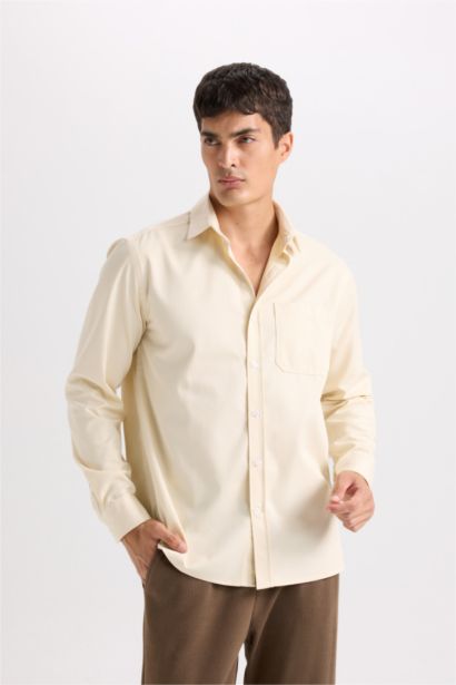 Regular Fit Polo Collar Gabardine Long Sleeve Shirt