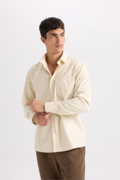 Regular Fit Polo Collar Gabardine Long Sleeve Shirt