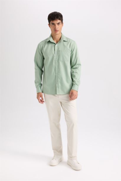 Regular Fit Polo Collar Gabardine Long Sleeve Shirt