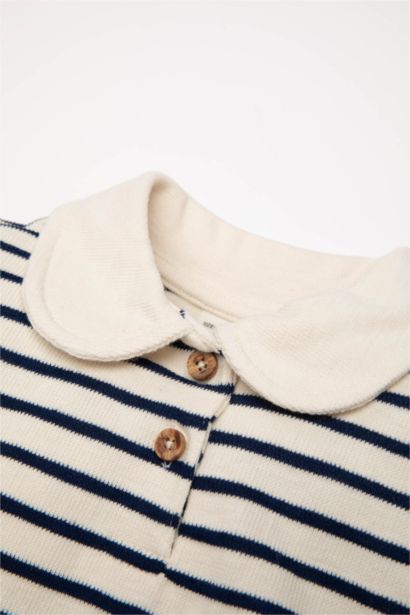 سويت شيرت بيبي بناتي مخطط قصة عادية بياقة بيبي وبطانة ناعمة