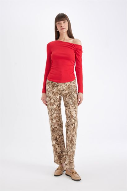 Kırmızı Slım Fıt Tek Omuzlu Ribana Basıc Tişört