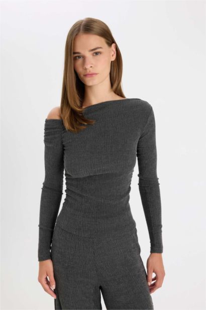 Slım Fıt Bürümcük Uzun Kollu Tişört