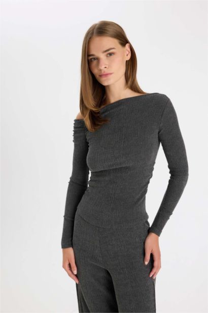 Slım Fıt Bürümcük Uzun Kollu Tişört