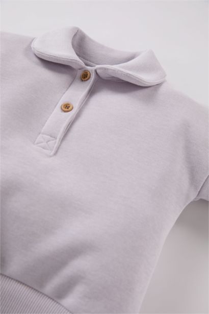 Sweatshirt à col Polo boutonné pour bébé fille