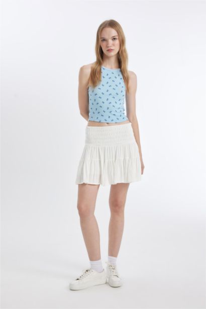 High Waist Cotton Lined Viscose Mini Skirt