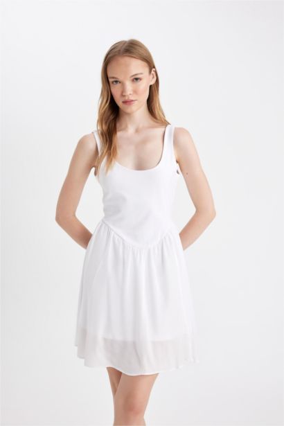 Round Neck White Strap Mini Dress