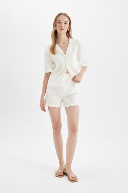 Regular Fit Polo Neck Muslin Short Sleeve Shirt