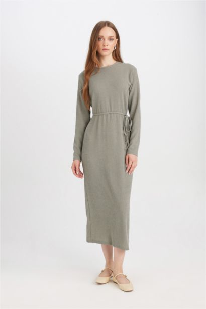 Regular Fit Crepe Long Sleeve Midi Dress
