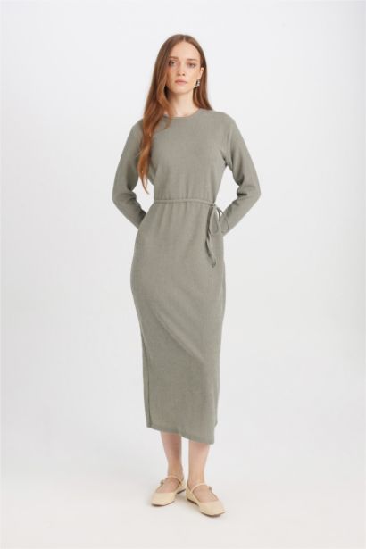 Regular Fit Crepe Long Sleeve Midi Dress