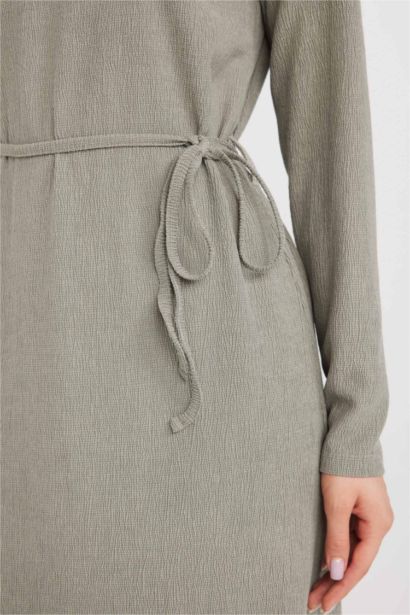 Regular Fit Crepe Long Sleeve Midi Dress