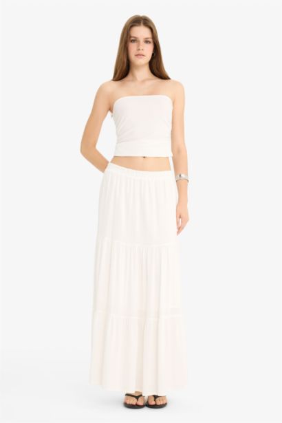 A Line High Waist Cotton Lined Viscose Maxi Skirt