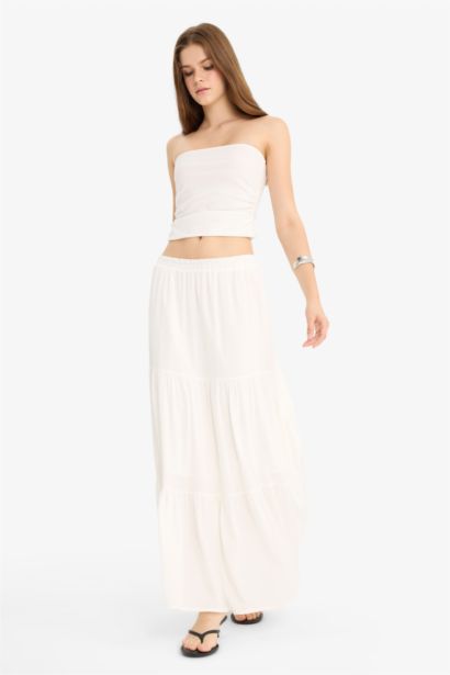 A Line High Waist Cotton Lined Viscose Maxi Skirt