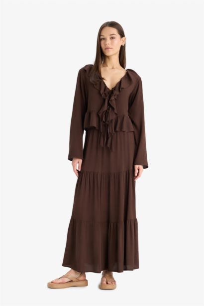 Yüksek Bel Krinkıl Viskon Maxi Etek