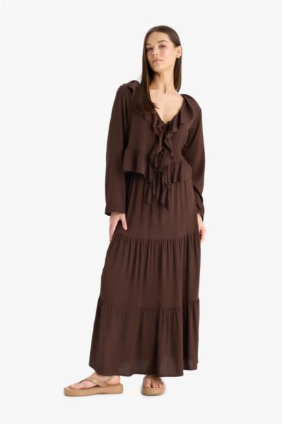 Yüksek Bel Krinkıl Viskon Maxi Etek