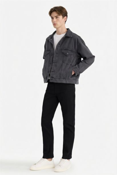 %100 Pamuk Oversize Geniş Kalıp Polo Yaka Düğmeli Cepli Yıkamalı Denim Ceket